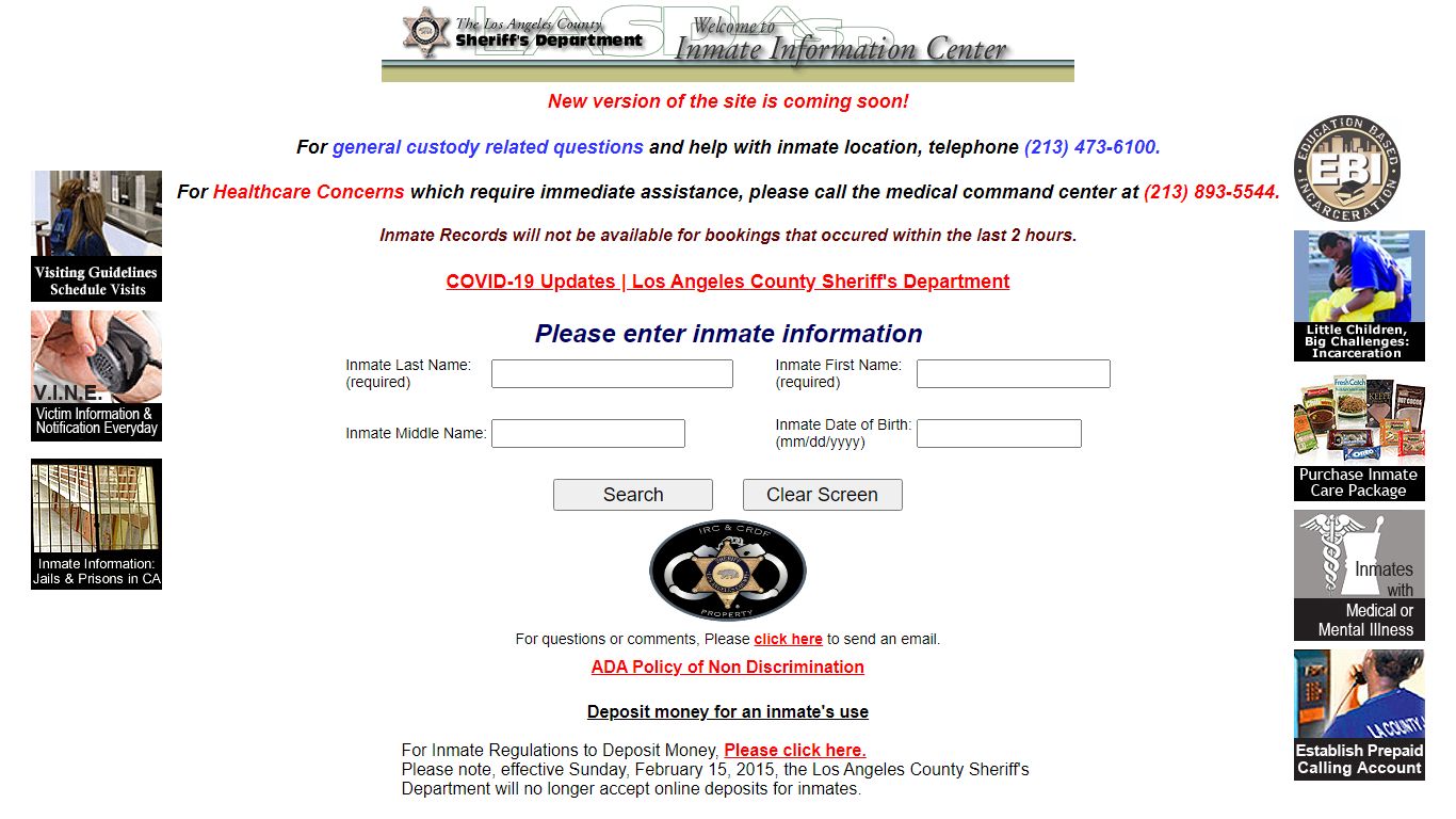 LASD Inmate Information Center - Inmate Search