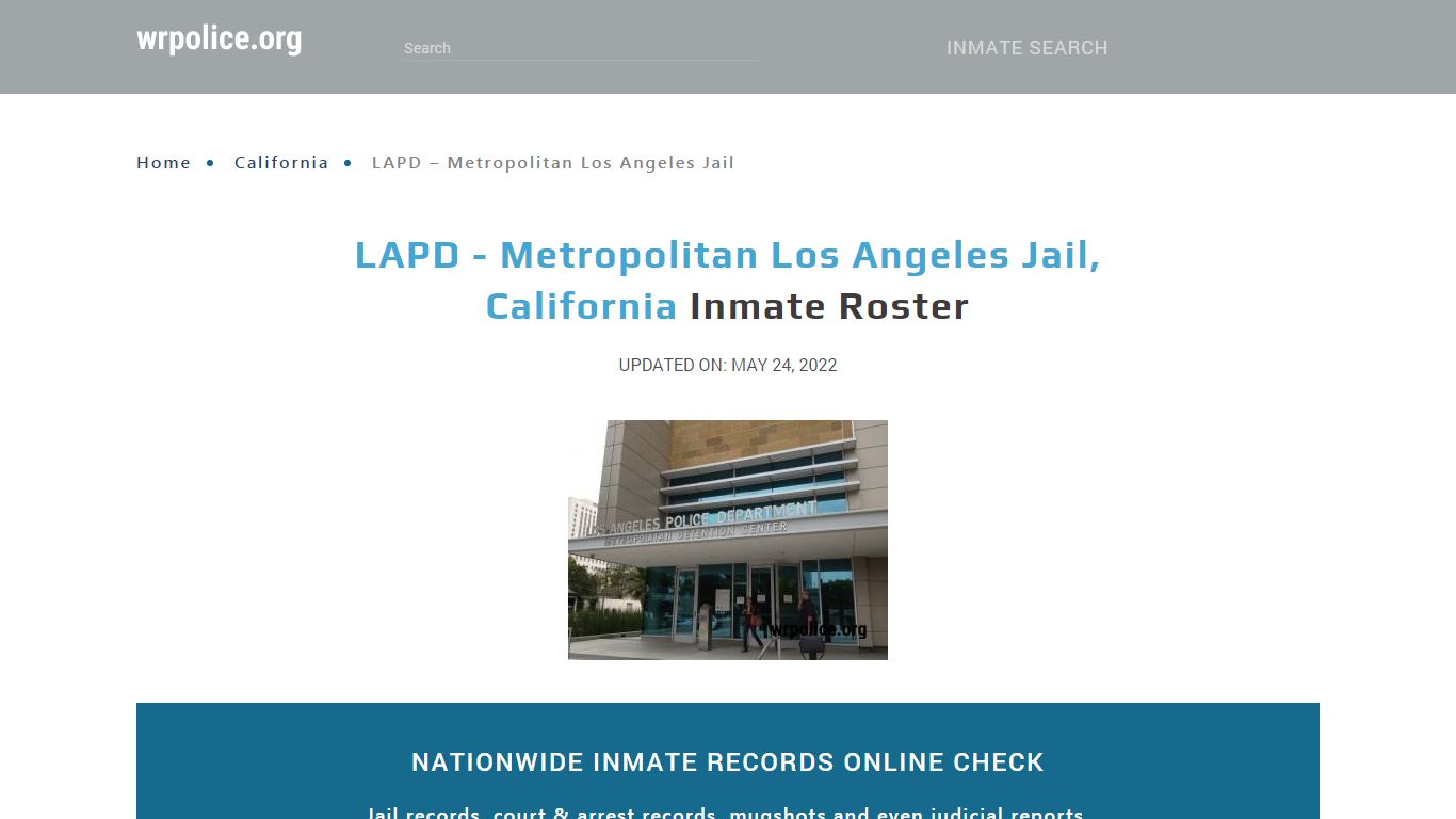 LAPD - Metropolitan Los Angeles Jail, California Inmate Roster